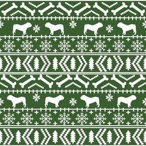 English Bulldog fair isle christmas design fabric bulldogs med green