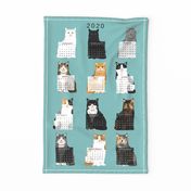 2019 Cat Calendar fabric cat themed tea towel calendar gulf blue