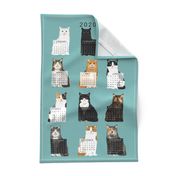 2019 Cat Calendar fabric cat themed tea towel calendar gulf blue