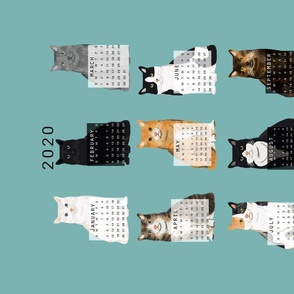 2019 Cat Calendar fabric cat themed tea towel calendar gulf blue