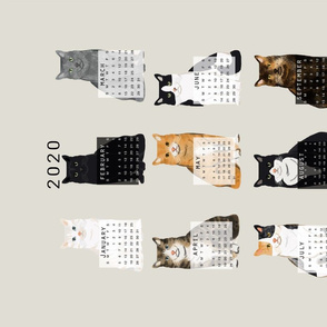 2020 Cat Calendar fabric cat themed tea towel calendar grey