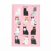 2020 Cat Calendar fabric cat themed tea towel calendar pink