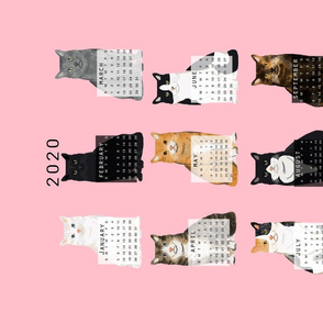 2020 Cat Calendar fabric cat themed tea towel calendar pink