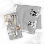 2020 Dog Calendar fabric dogs themed tea towel calendar grey