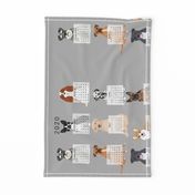 2020 Dog Calendar fabric dogs themed tea towel calendar grey