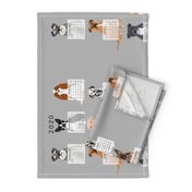 2020 Dog Calendar fabric dogs themed tea towel calendar grey