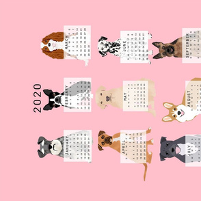 2020 Dog Calendar fabric dogs themed tea towel calendar pink