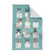 2020 Dog Calendar fabric dogs themed tea towel calendar gulf blue