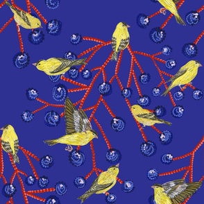 Goldfinches & grapes (indigo)