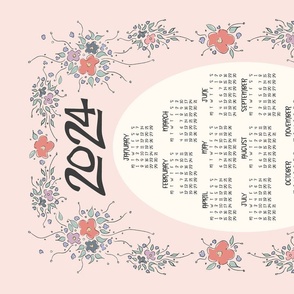 2022 Calendar Tea Towel - PEACH Floral Sprays ©Julee Wood - TO PRINT CORRECTLY choose FAT QUARTER in any fabric 54" or wider