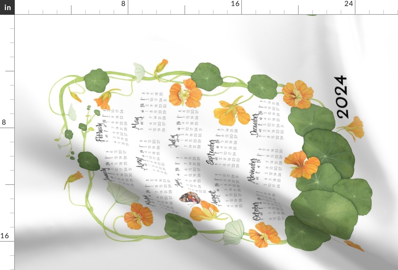 2024 Tea Towel Calendar Nasturtiums