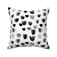 Watercolor tulip buds abstract monochrome summer flowers trend  in black and white ink