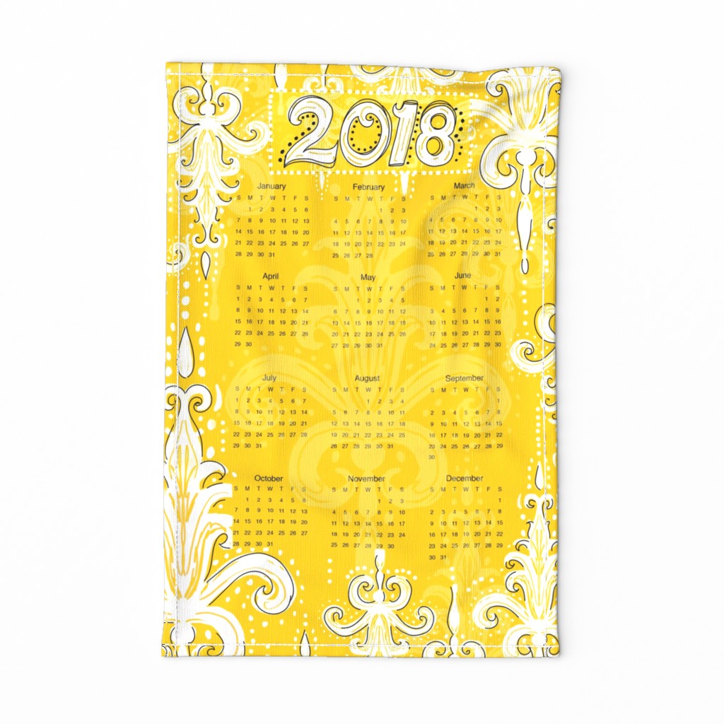 2018 tea towel calendar golden honey damask