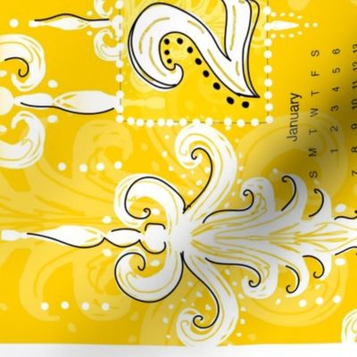 2018 tea towel calendar golden honey damask