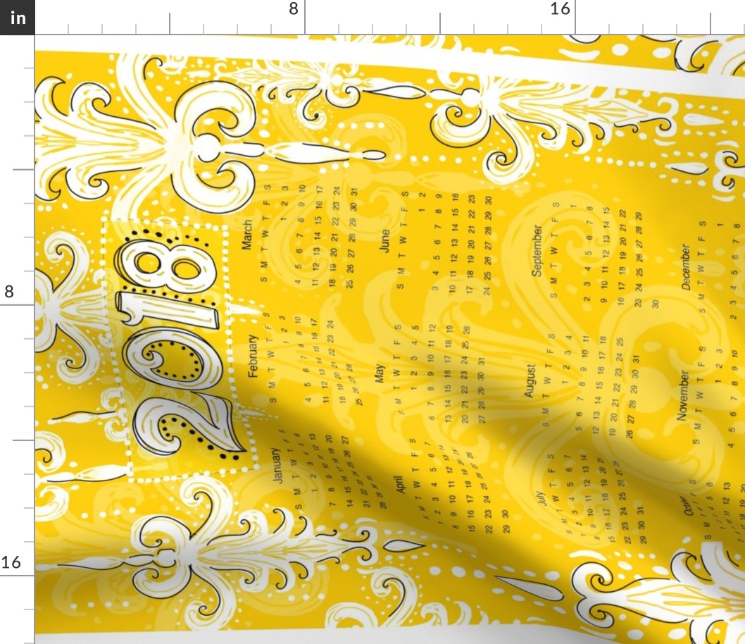 2018 tea towel calendar golden honey damask