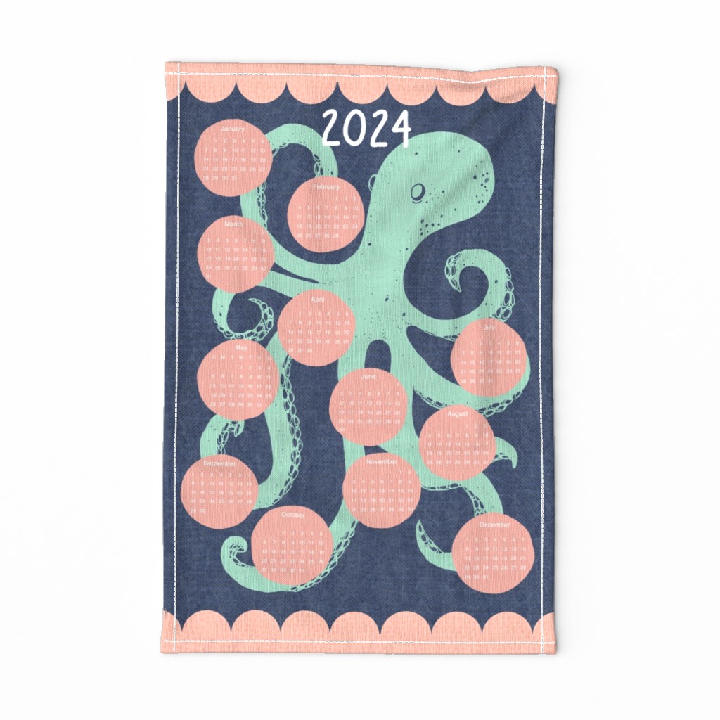 Updated 2024 - Octopus Calendar Tea Towel