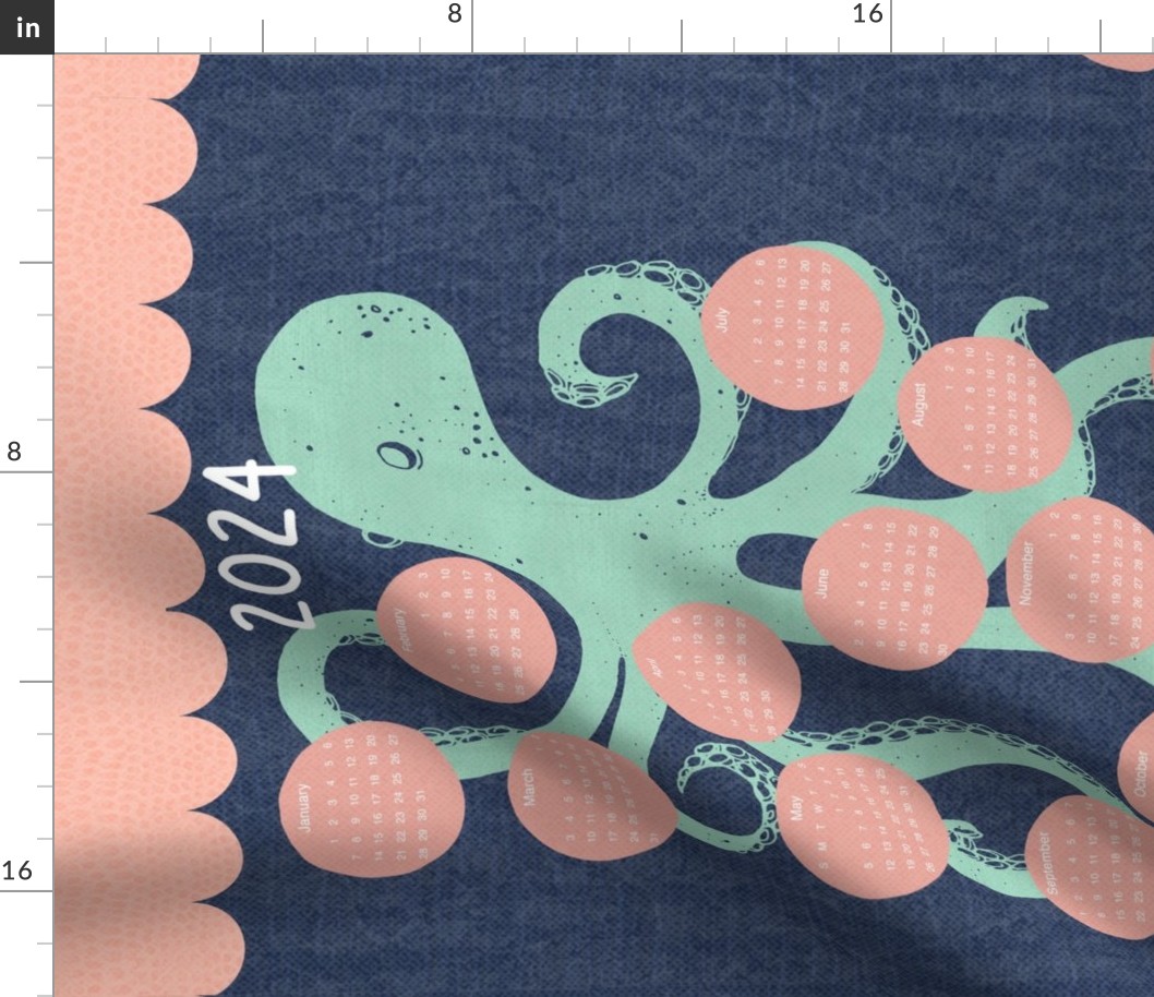 Updated 2024 - Octopus Calendar Tea Towel