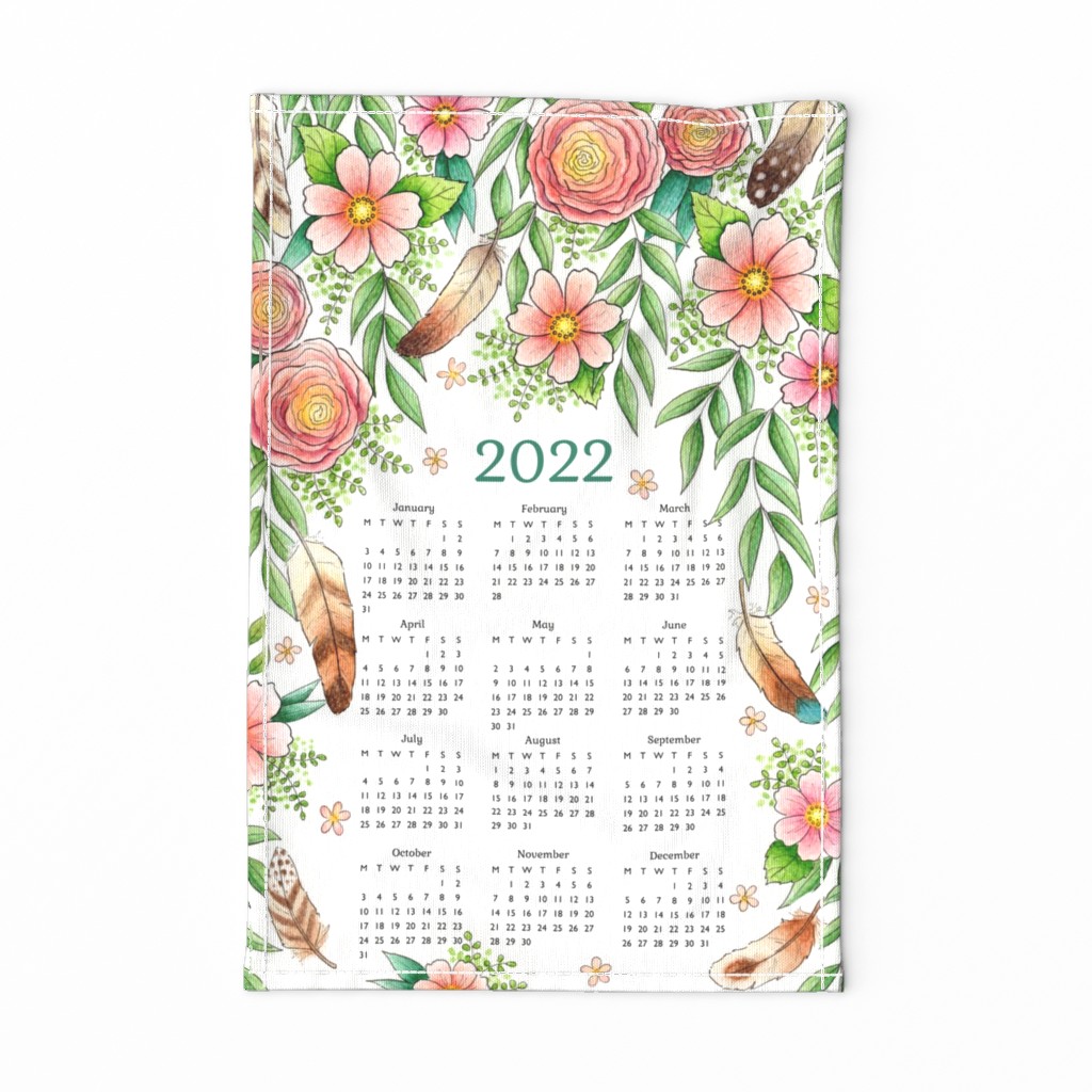 Feathers and Flowers tea towel calendar 2019