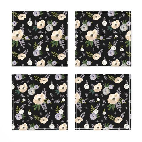 7" Cold Winter Florals - Black