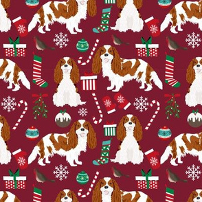 Cavalier King Charles Spaniel Christmas fabric blenheim coat ruby
