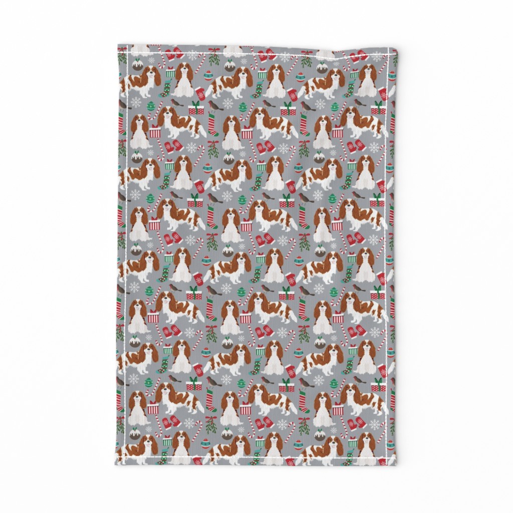 Cavalier King Charles Spaniel Christmas fabric blenheim coat grey