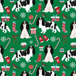 Cavalier King Charles Spaniel Christmas fabric tricolored coat green