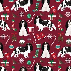 Cavalier King Charles Spaniel Christmas fabric tricolored coat ruby