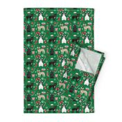 French Bulldog Christmas fabric candy canes stockings snowflakes winter green