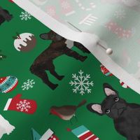 French Bulldog Christmas fabric candy canes stockings snowflakes winter green