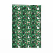 French Bulldog Christmas fabric candy canes stockings snowflakes winter green