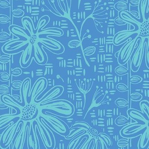 A Blue Suzy Sunshine Block Print Botanical