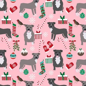 Pitbull Christmas fabric candy canes snowflakes presents pink