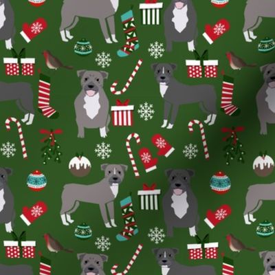 Pitbull Christmas fabric candy canes snowflakes presents green