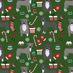 Pitbull Christmas fabric candy canes snowflakes presents green