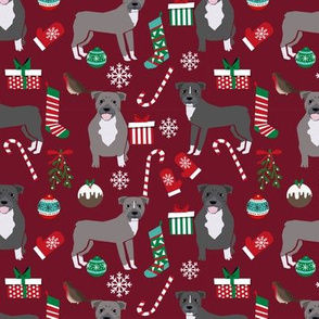 Pitbull Christmas fabric candy canes snowflakes presents ruby