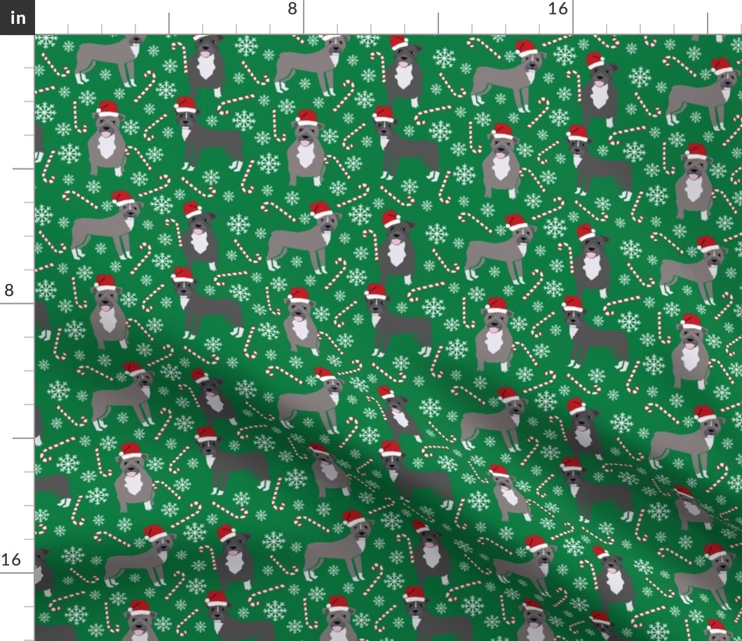 Pitbull peppermint stick winter candy cane christmas fabric green