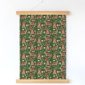 Cocker Spaniel Christmas fabric candy canes snowflakes presents green