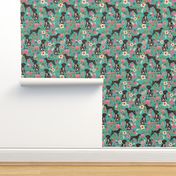 german shorthaired pointer dog floral fabric cute dogs and flowers design - turquoise