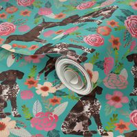 german shorthaired pointer dog floral fabric cute dogs and flowers design - turquoise