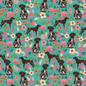 german shorthaired pointer dog floral fabric cute dogs and flowers design - turquoise