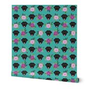 Labrador Retriever black coat floral bouquet fabric black  lab teal 