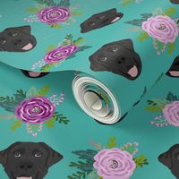 Labrador Retriever black coat floral bouquet fabric black  lab teal 