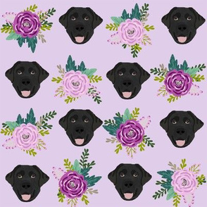 Labrador Retriever black coat floral bouquet fabric black  lab purple