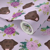 Labrador Retriever chocolate coat floral bouquet fabric chocolate  lab purple