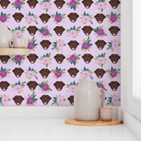 Labrador Retriever chocolate coat floral bouquet fabric chocolate  lab purple