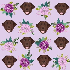 Labrador Retriever chocolate coat floral bouquet fabric chocolate  lab purple