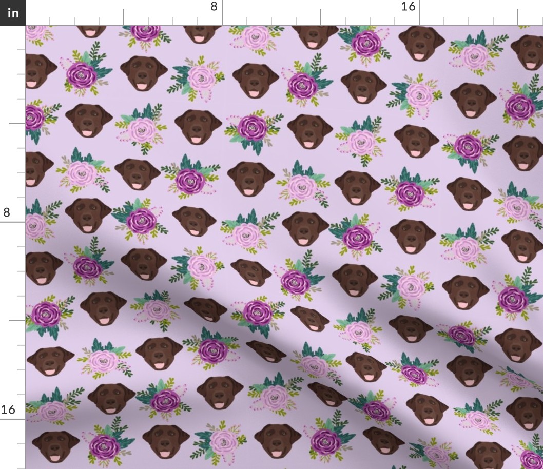 Labrador Retriever chocolate coat floral bouquet fabric chocolate  lab purple