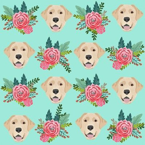 Labrador Retriever yellow coat floral bouquet fabric yellow lab minty