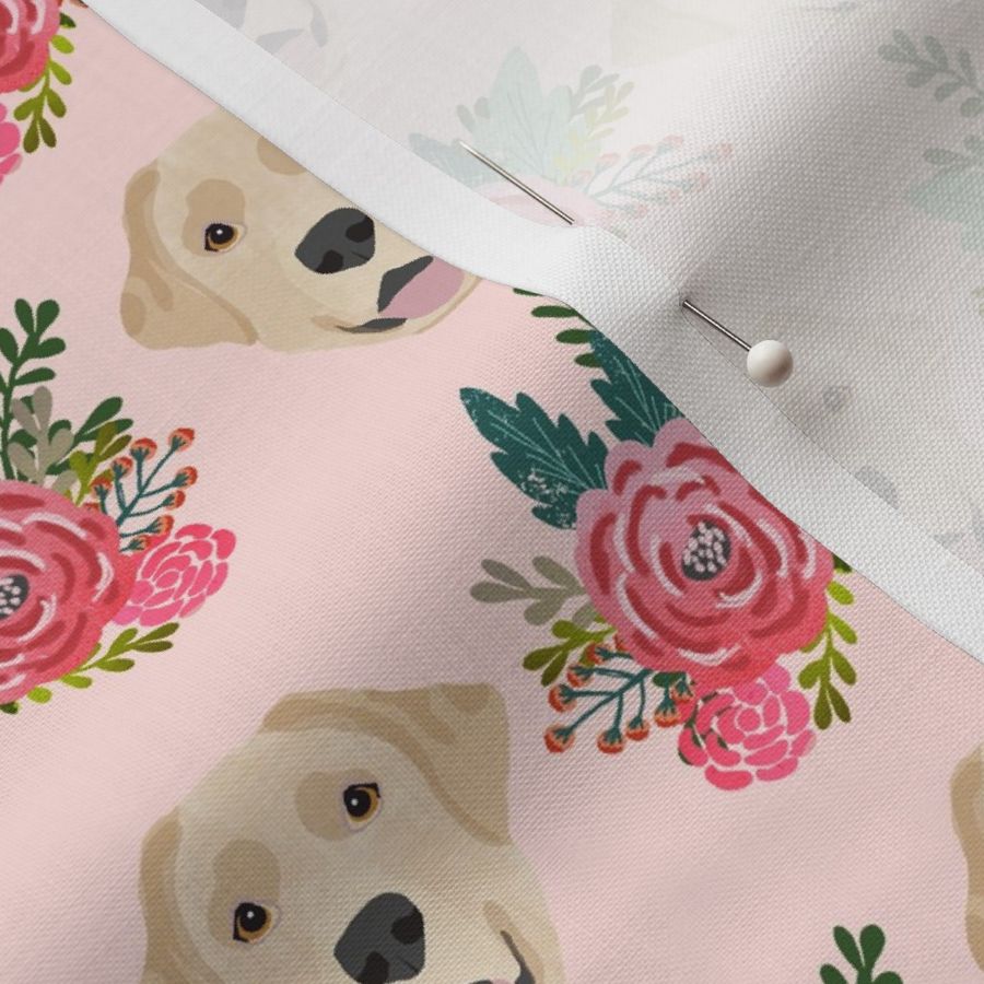 Labrador Retriever yellow coat floral bouquet fabric yellow lab pink