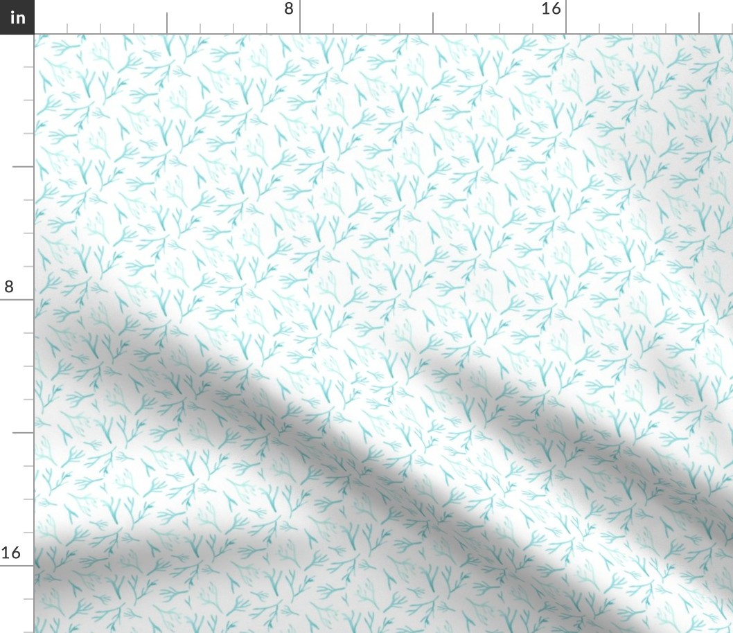 Nautical Blue coral || Watercolor branches sea green turquoise blue white ocean water branch_ Miss Chiff Designs 